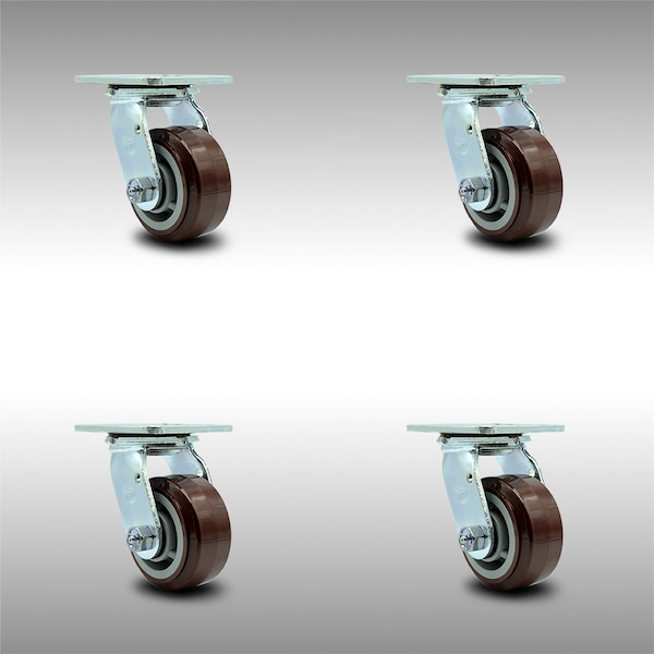 4 Inch SS Polyurethane Swivel Caster Set with Ball Bearing and Swivel Lock SCC